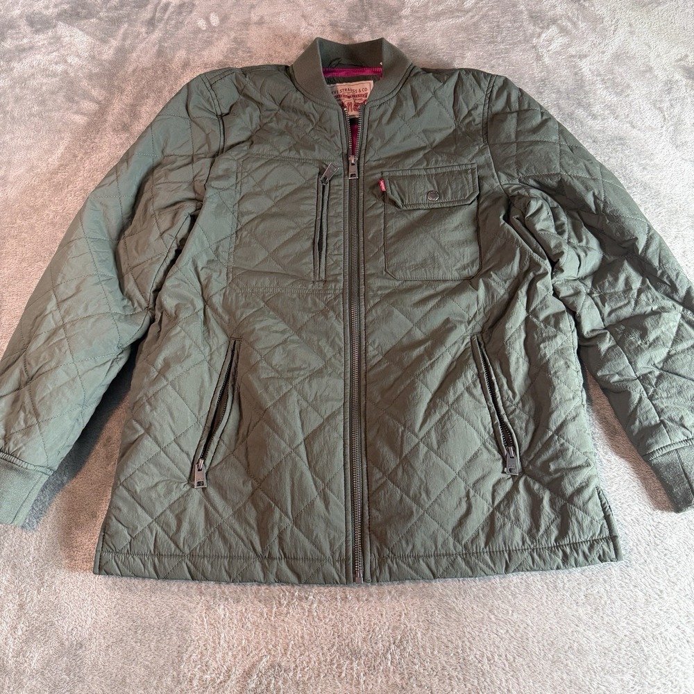Levis Quilted Jacket Womens Small S Olive Green Diamond Bomber Puffer Coat